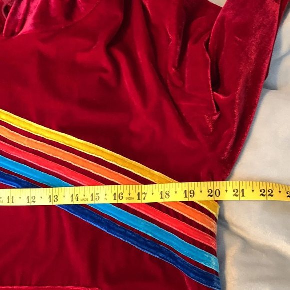 Velvet burgundy wine diagonal rainbow stripe hoodie womens large kids 11-13 - Picture 4 of 7